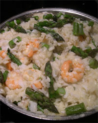 asparagus and smoked haddock risotto with prawns