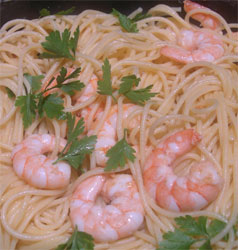 gambas al pil pil spaghetti