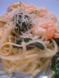 prawn and spinach linguine