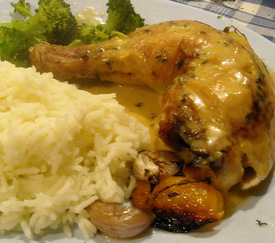 Chicken legs baked with apricots and garlic