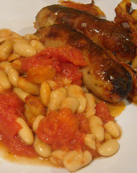 Baked sausages and beans