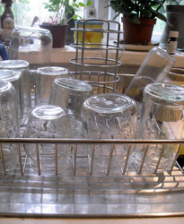 Jam jars, labels removed - washed and ready for use
