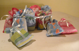 Handpainted silk lavender bags with satin ribbons