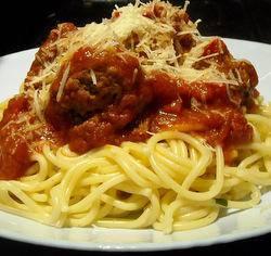 Spaghetti and meatballs in a rich tomato sauce