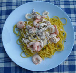 Photo: Prawn and squid saffron spaghetti